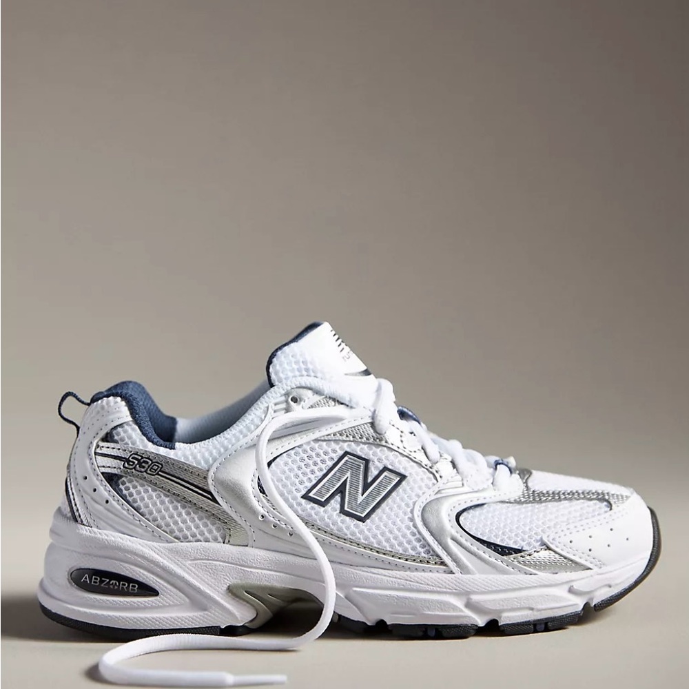 New Balance White and Blue Athletic Shoes with Cushioned Support